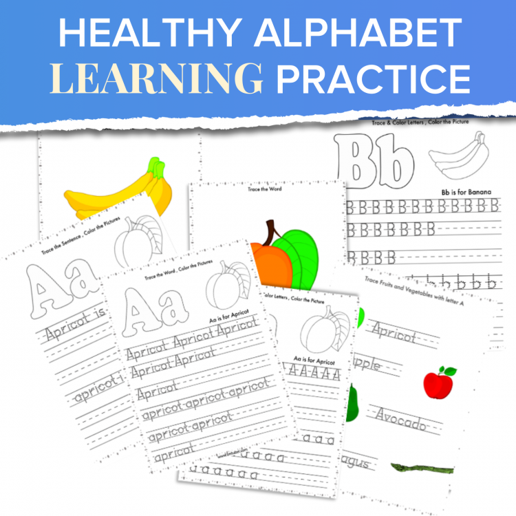 HEALTHY ALPHABET TRACING WORKSHEETS